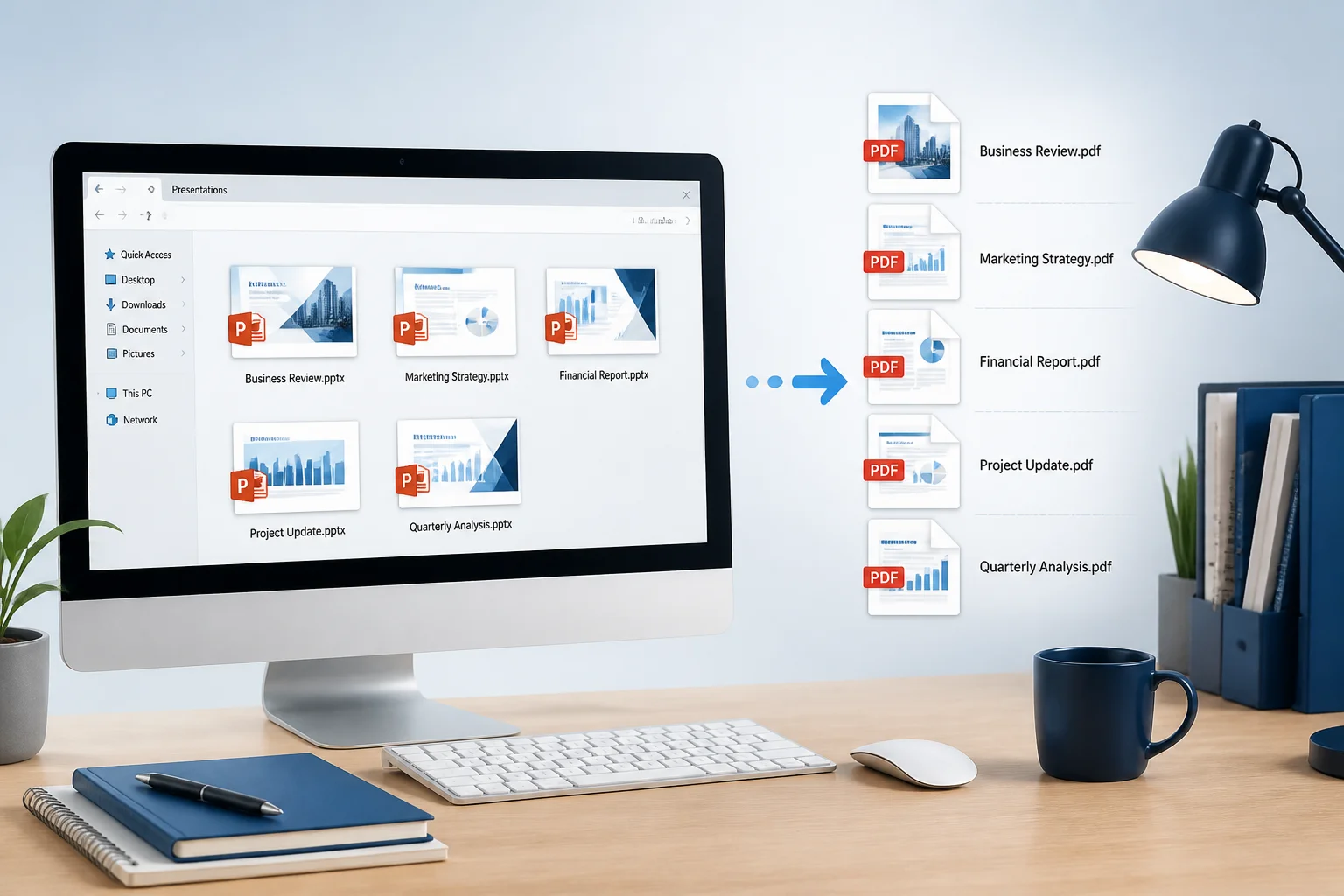 Several PowerPoint presentations organized for conversion into PDF files