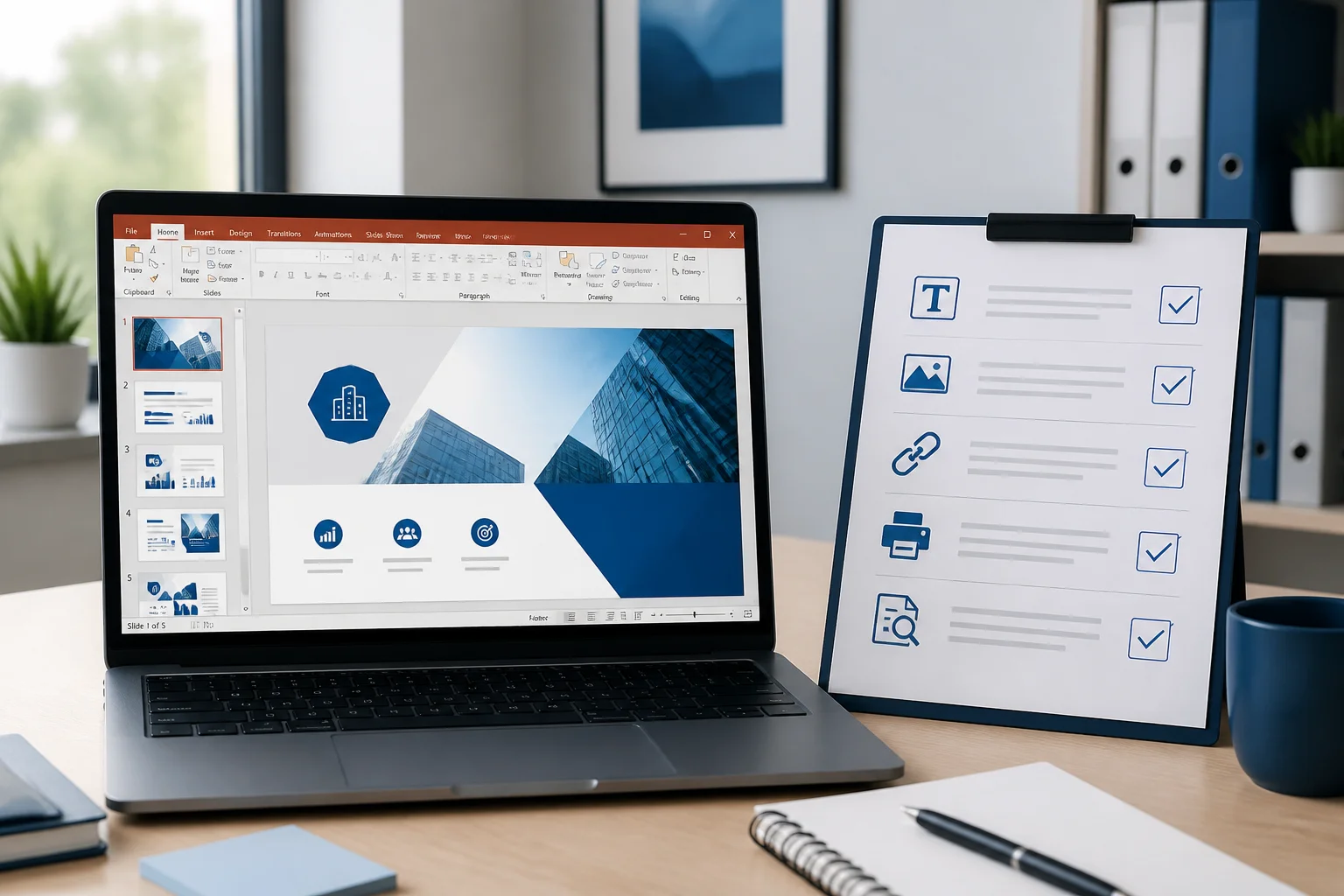 Reviewing a PowerPoint PDF with a quality-control checklist before sending it