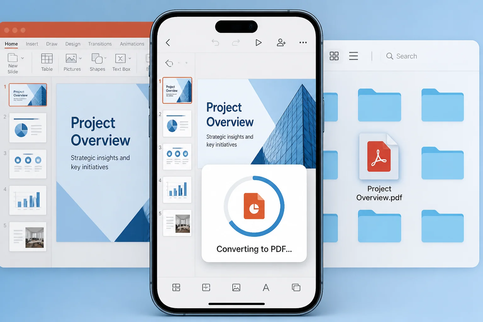 iPhone showing a PowerPoint presentation converted into a PDF
