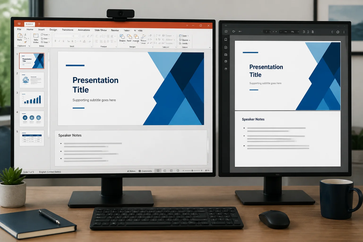 PowerPoint presentation and PDF preview showing speaker notes included