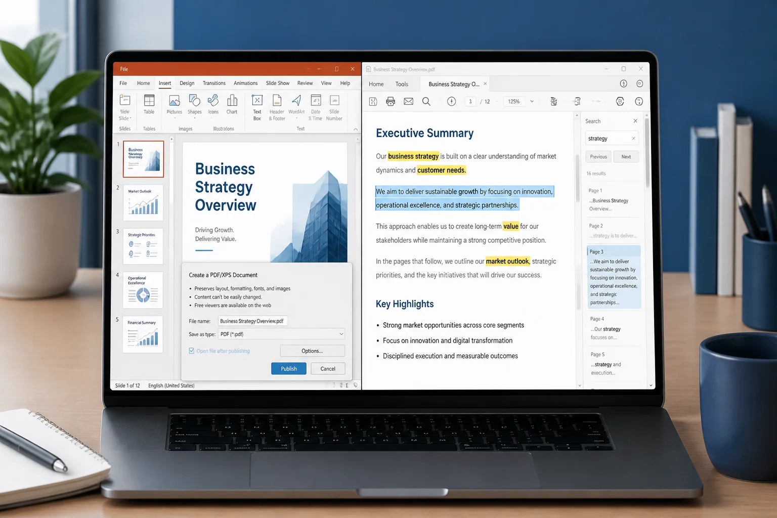 A PowerPoint presentation converted to a PDF with text highlighted for searching and selection