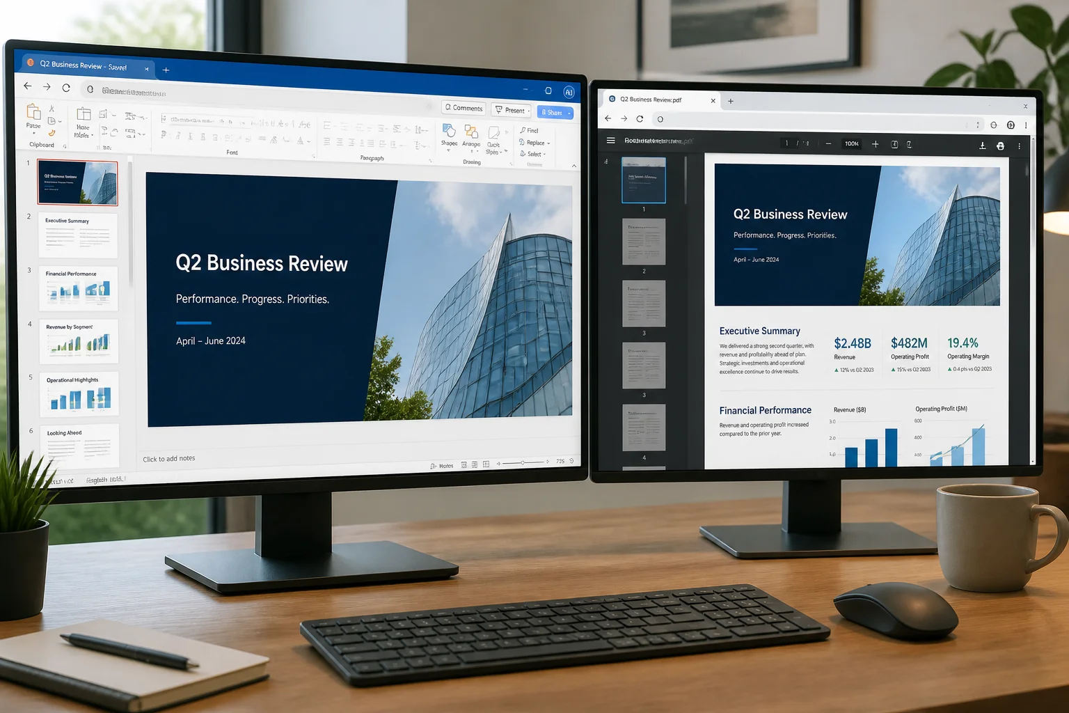 PowerPoint presentation and PDF export shown in a web browser