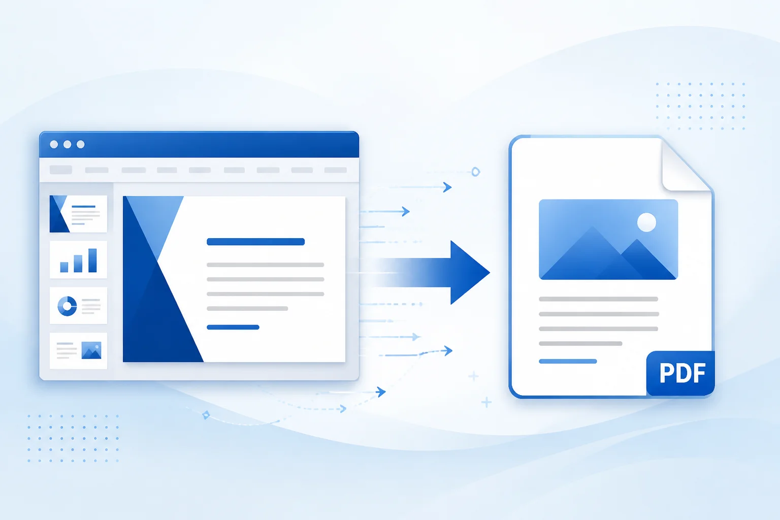 Illustration showing PowerPoint animations becoming static in a PDF