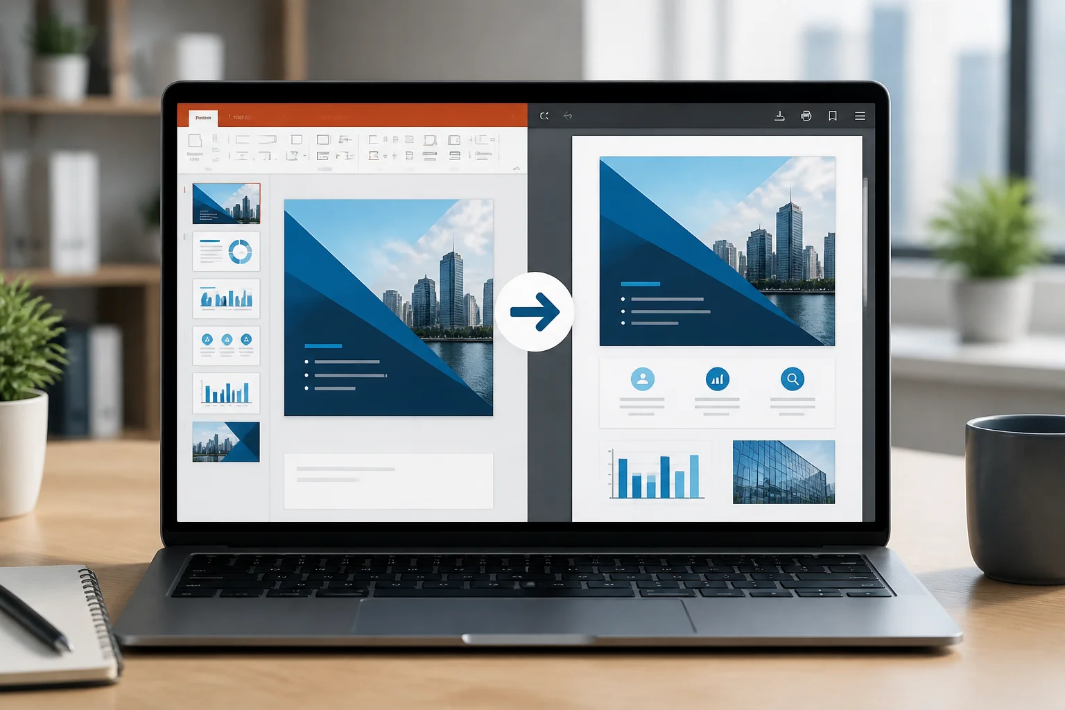 Visual comparison of PPTX and PDF presentation formats