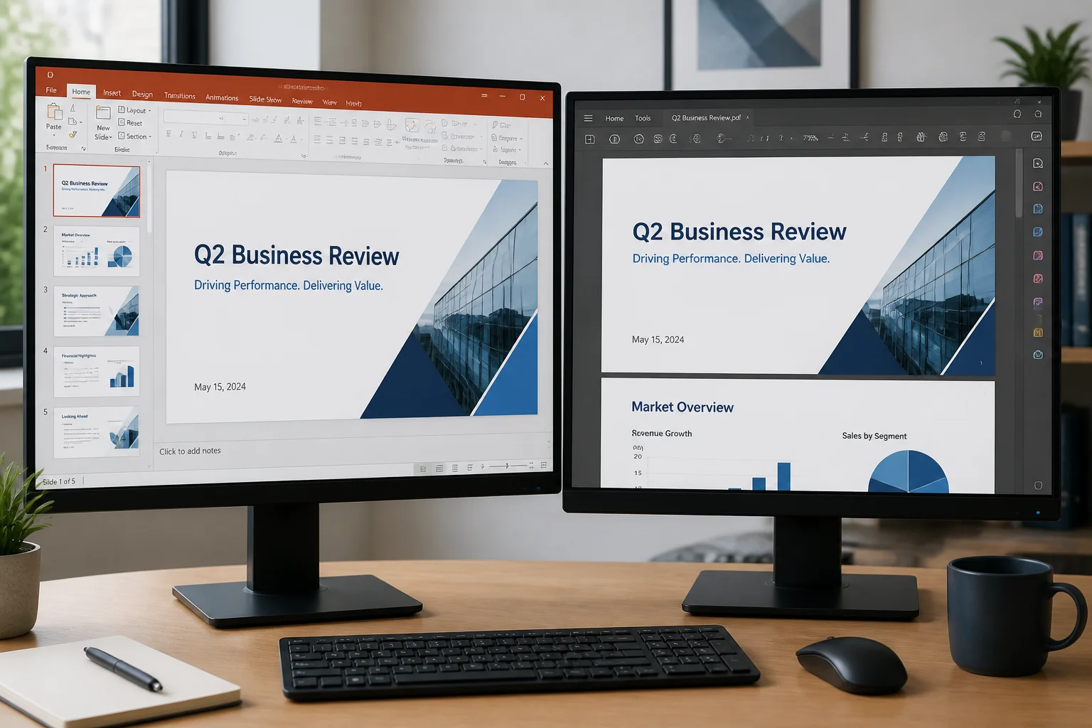 PowerPoint slide and PDF export compared to show formatting differences