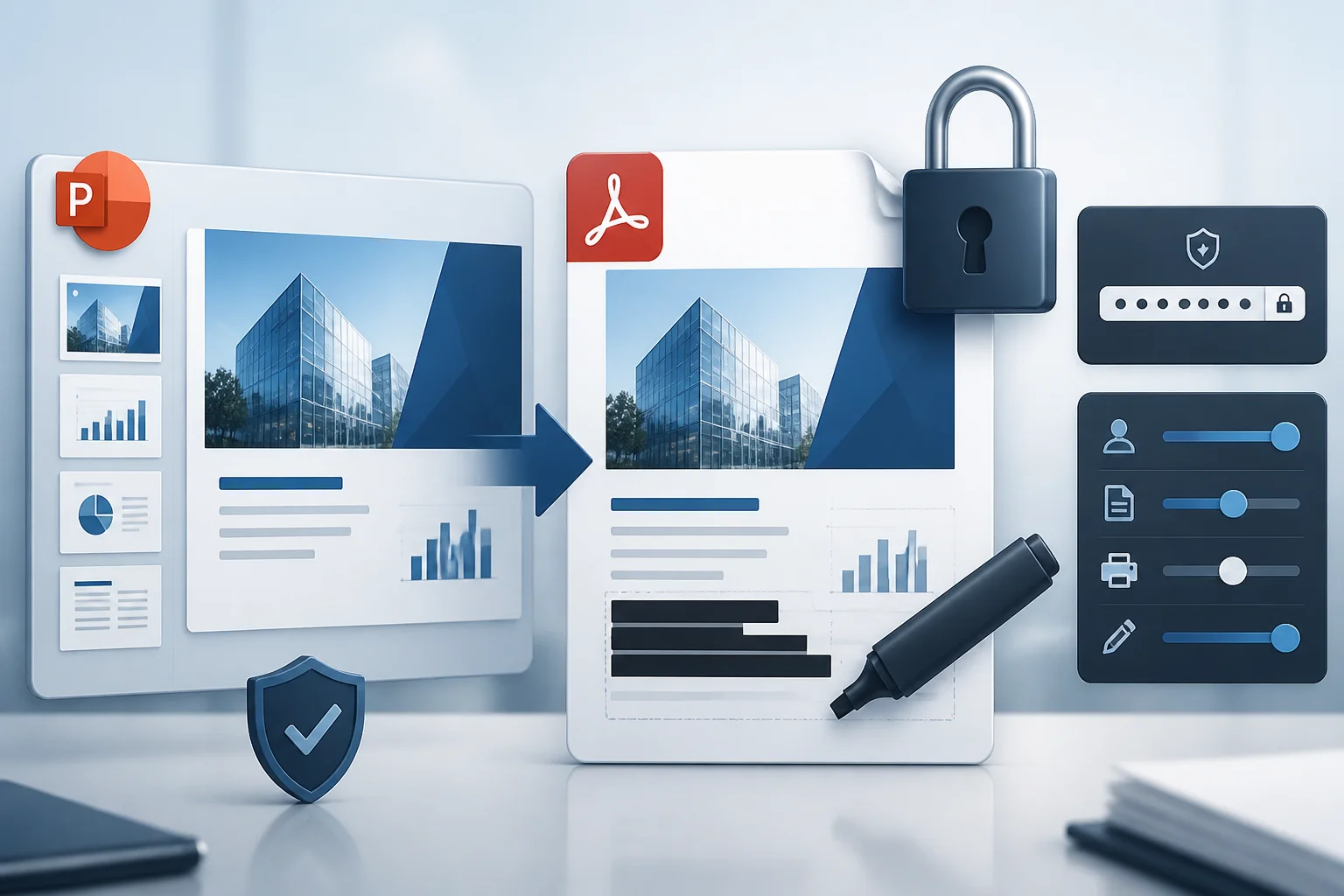 Secure PowerPoint PDF sharing with password, permissions, and redaction controls